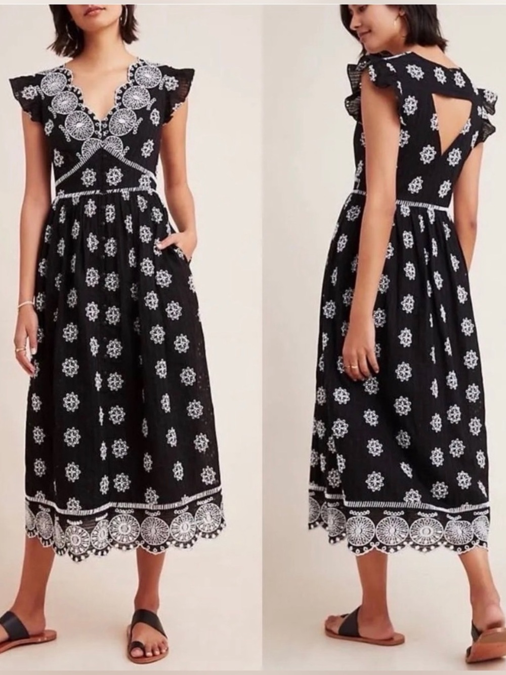 Ranna Gill for Anthropologie Tomine Embroidered Eyelet Black Dress XL